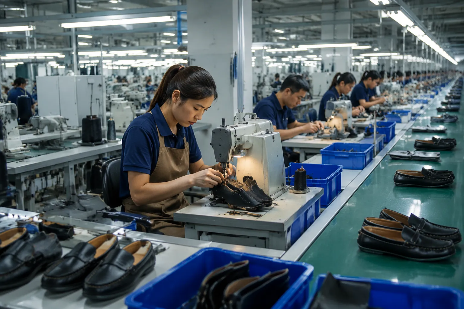Leather shoe production line used to evaluate a shoe manufacturer