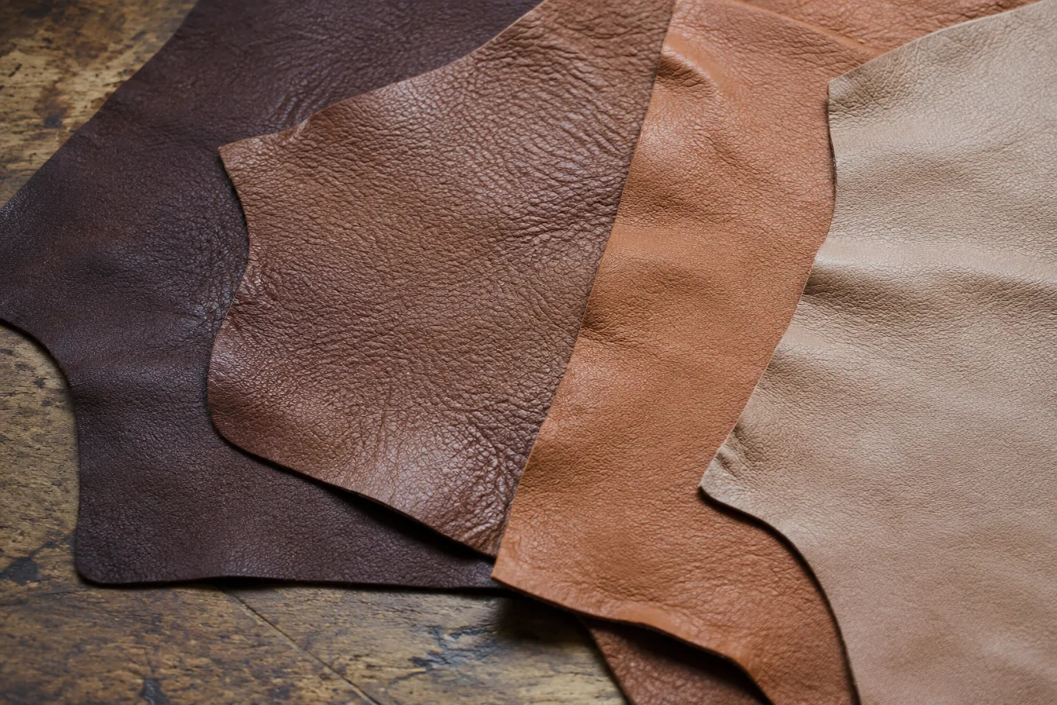 Full grain leather swatches used to calculate custom leather shoe cost