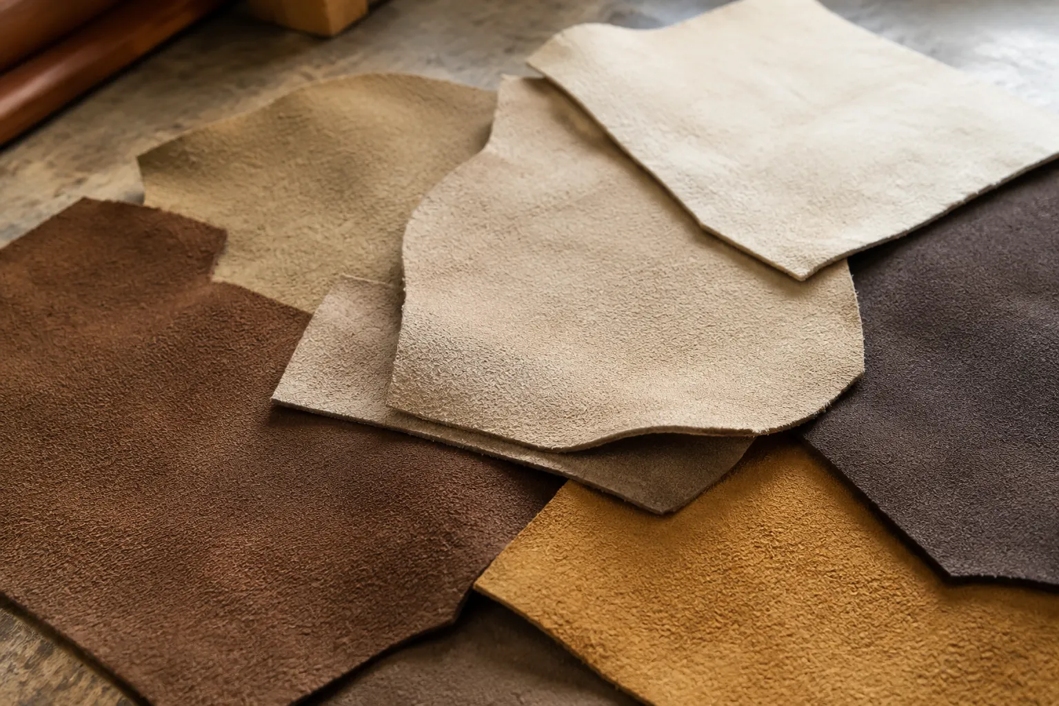 Suede and nubuck leather swatches compared for shoe production