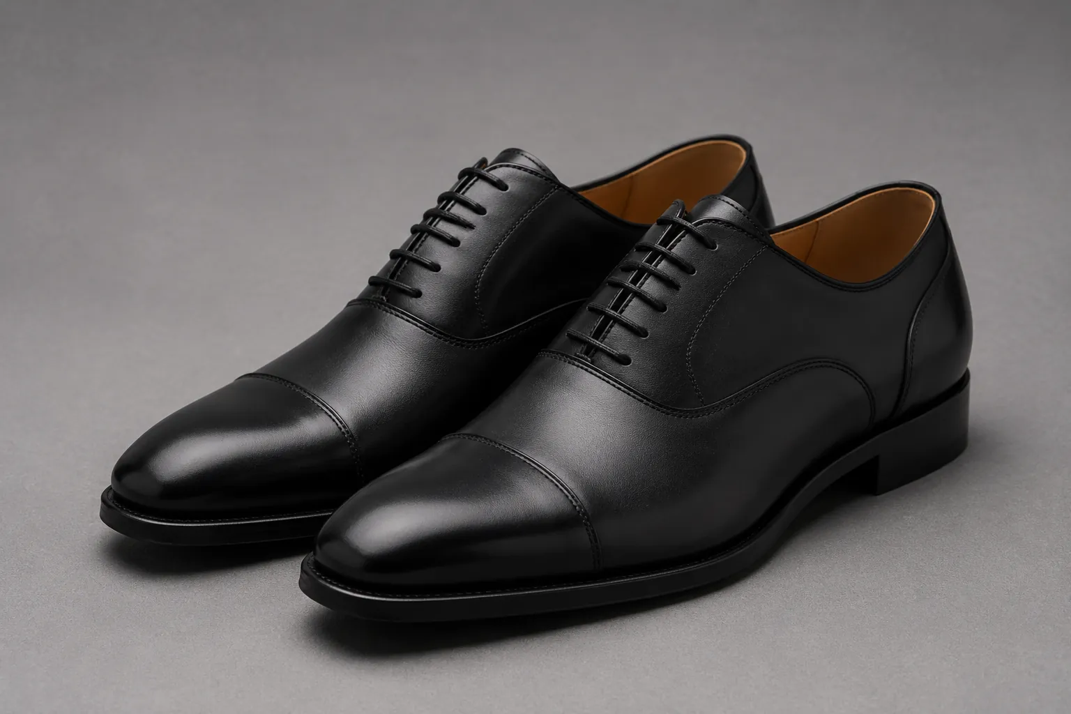 Black cap toe sample used for custom Oxford shoe manufacturing