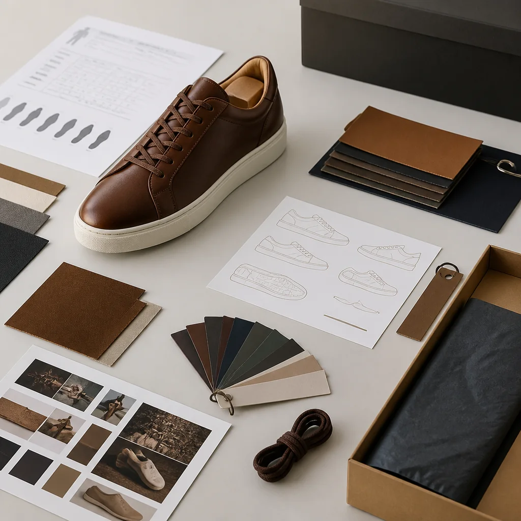 Product and commercial fields laid out as one review package for custom leather sneakers