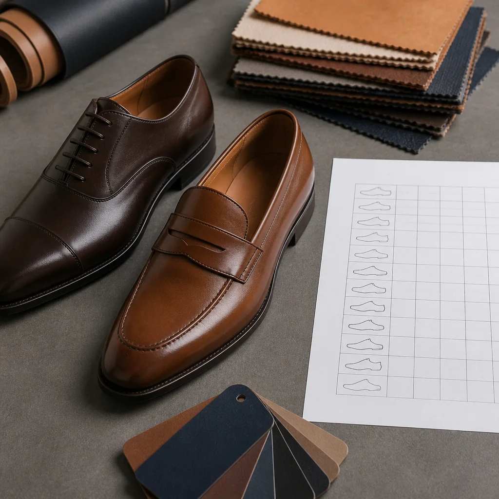 UK size grid notes beside leather dress shoes prepared for wholesale program review